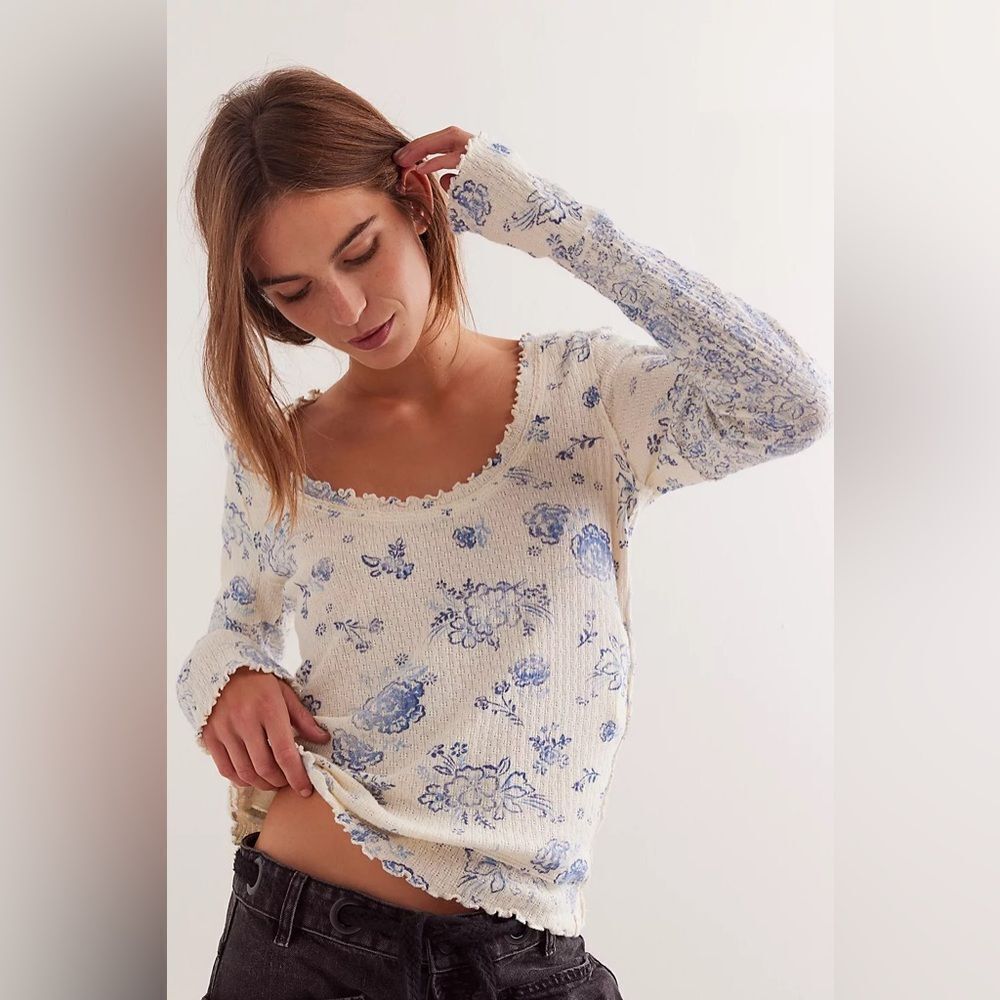 FREE PEOPLE We The Free Clover Printed Thermal Ivory Combo NWT - Picture 2 of 6